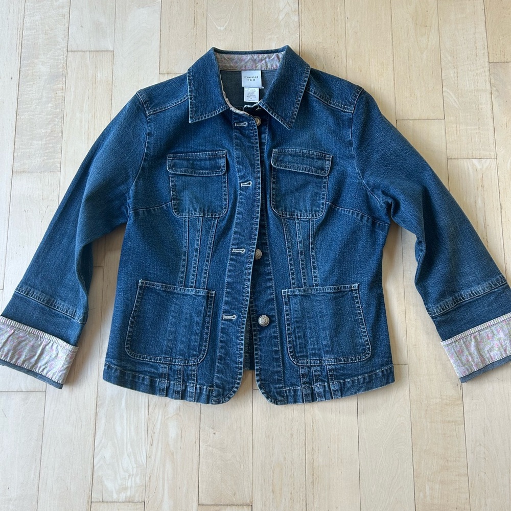 Garnet Hill Women's “Weekend” Denim Women’s Jacket w/ Floral Accents - Sz Medium